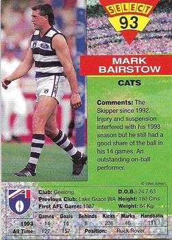 1994 Select AFL #93 Mark Bairstow Back